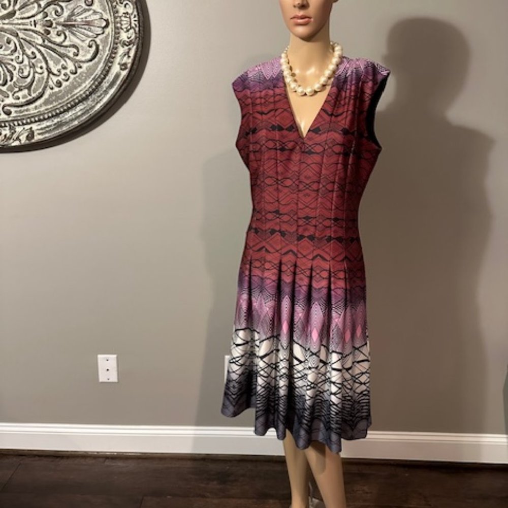 DANNY & NICOLE PURPLE, PINK, BLACK, GRAY GRAPHIC DESIGN DRESS